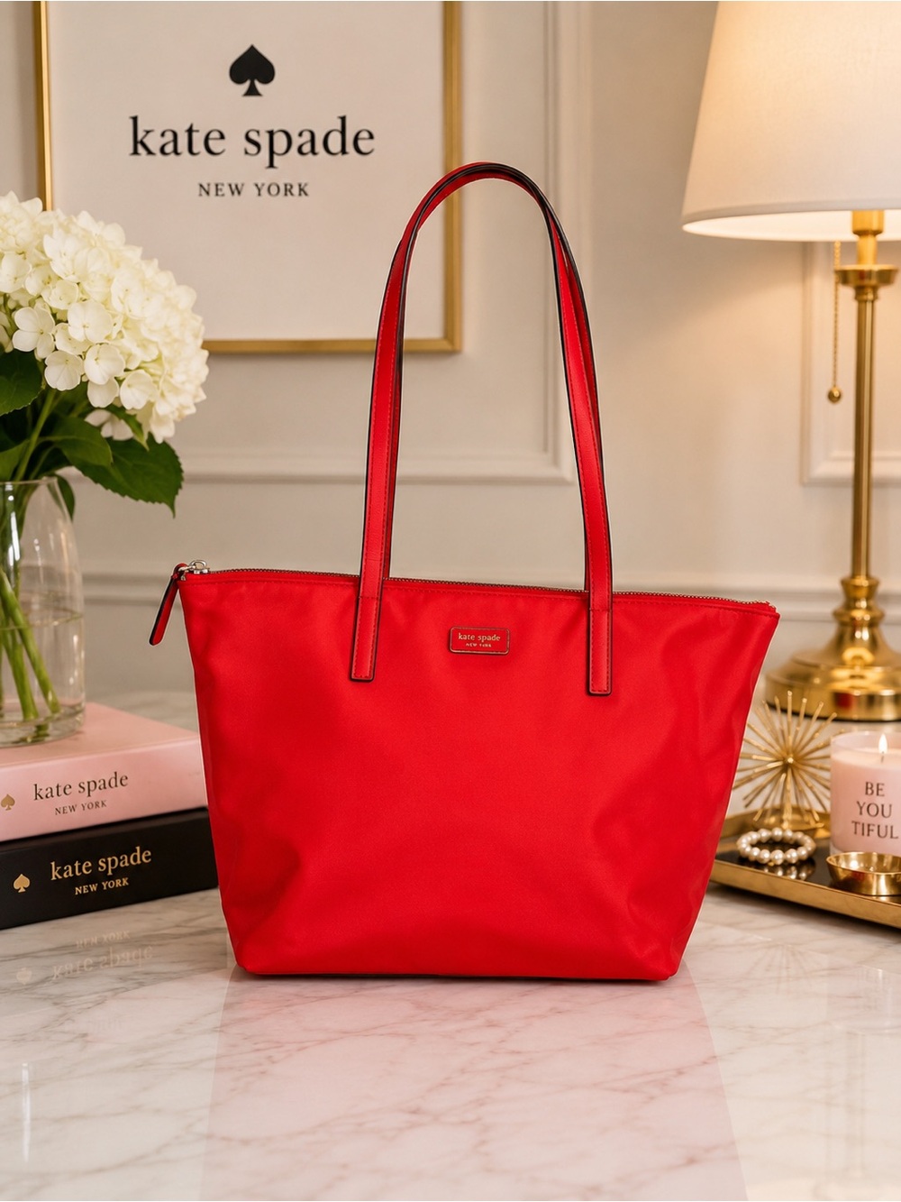 kate spade Bright Red Nylon Zip-Top Tote